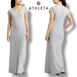 Athleta Makai Lightweight Maxi Dress, Grey and White, Size M